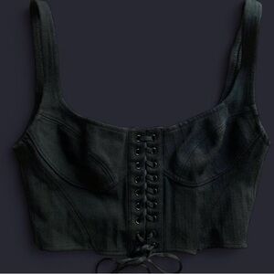 S | out from under black corset style top